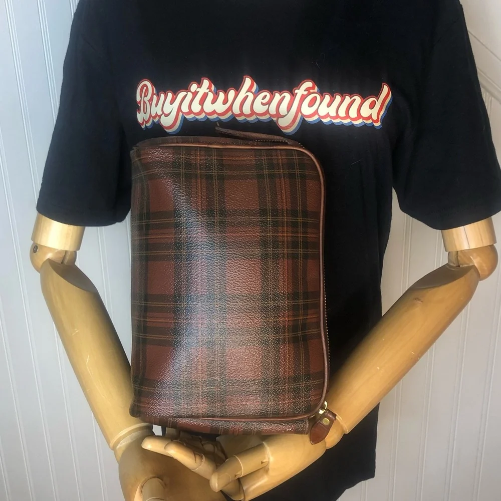 RALPH LAUREN Tartan Plaid Top Zipper Clutch Makeup Toiletry Bag Vintage